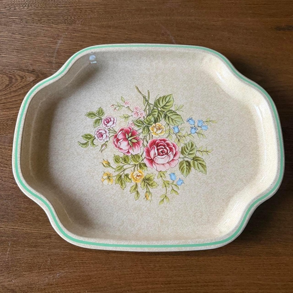 Vintage 80s Avon Floral Metal Vanity Tray England Shabby Chic Cottagecore